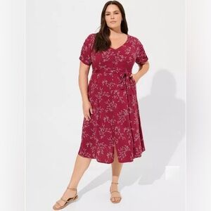 Torrid Midi Rayon Slub Button Front Tie Dress NWT